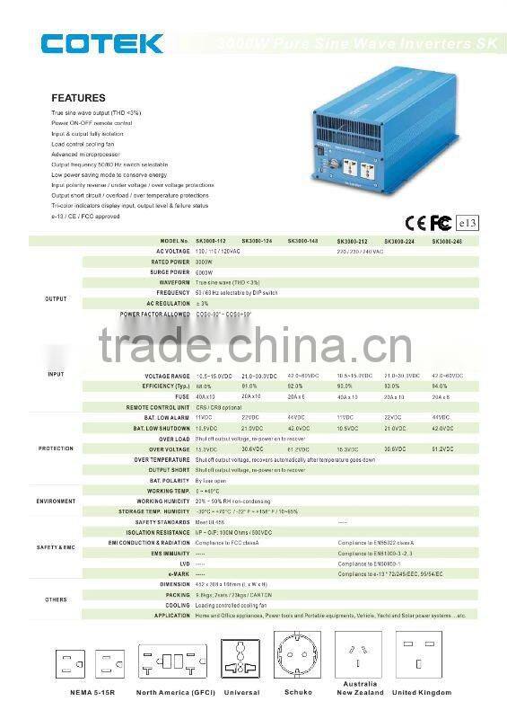 SK3000-148 COTEK 3000w pure sine wave inverters 12V/24V/48V CE FCC