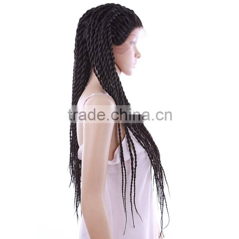 30" Japanese Fiber Micro Pre Braided 3x Box Braids Large African American Synthetic Lace Front Braided Wigs