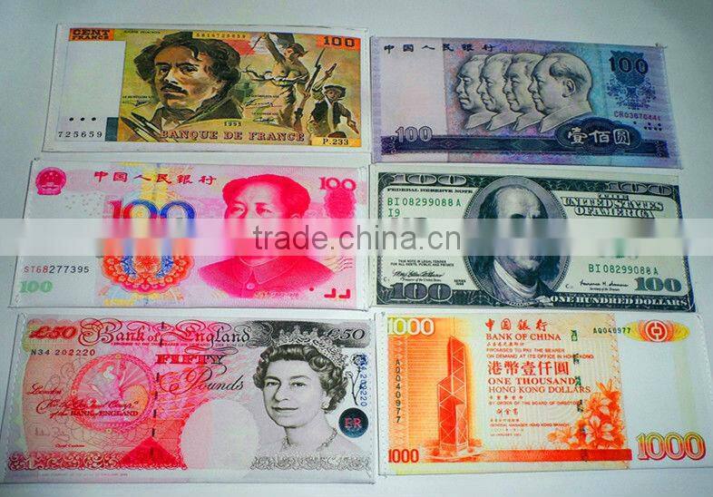 Promotional world famous currency printing wallet wholesale