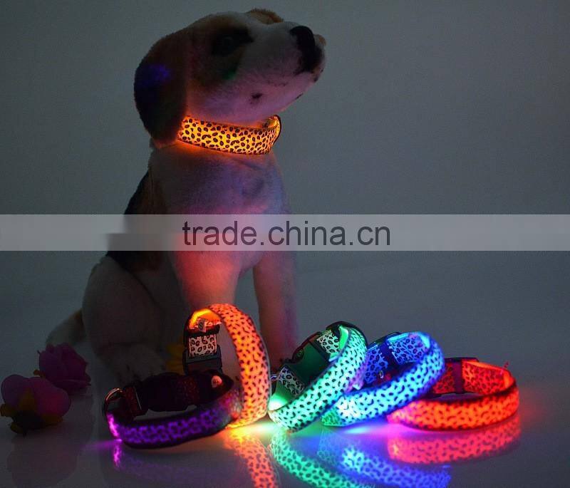2016 A-bomb High quality leopard soft dog collar led pet dog collar