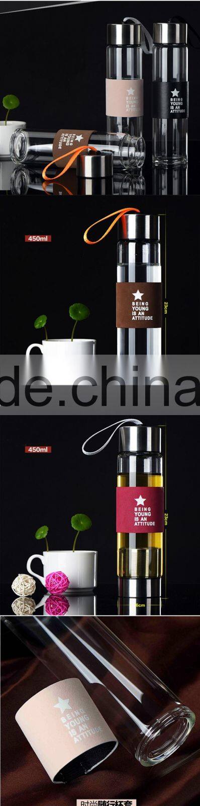 Beauchy 2016 400ml 450ml Tea Bottle clear glass drinking bottle, glass bottle for juice drinking