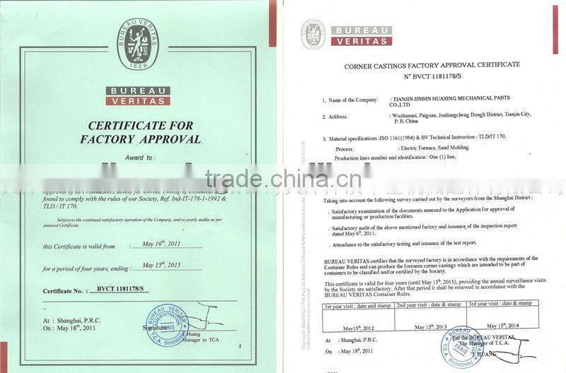 BV certificate ; ABS certificate container corner blocks, corner fitting