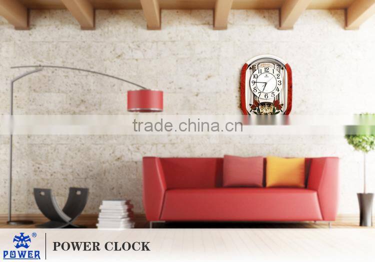 Plastic Case Pendulum Clocks With Tulip And Crystal Butterfly Ornaments Using 18 Music Sweep Quartz Mechanisms For Clocks