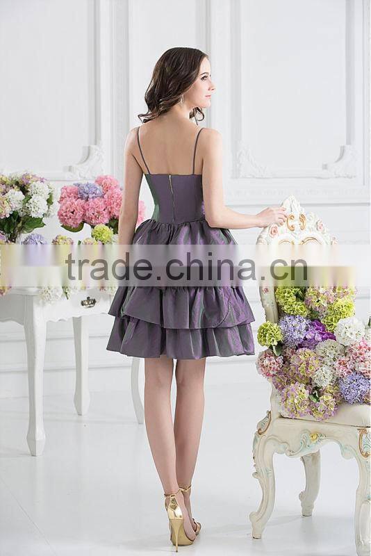 Custom Made Spaghetti Strap A-line Layered Ruffles Knee Length Taffeta Bridesmaid Dresses xyy07-062
