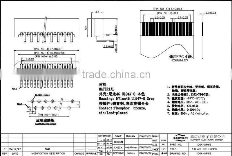 1.0mm pitch FFC/FPC flat cable connector