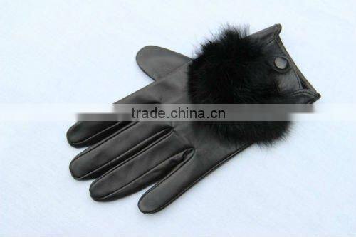 2016 new arrival fashion Ladies leather fur lined gloves