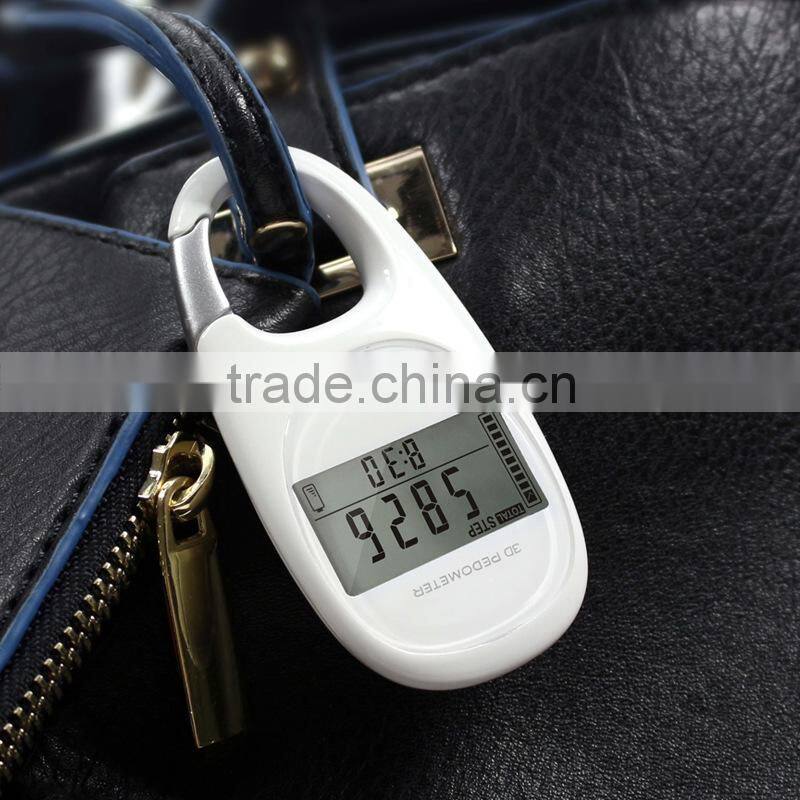 Step Count 3D Sensor Carabiner Pedometer With Goal Tracker Distance Calorie Measurement