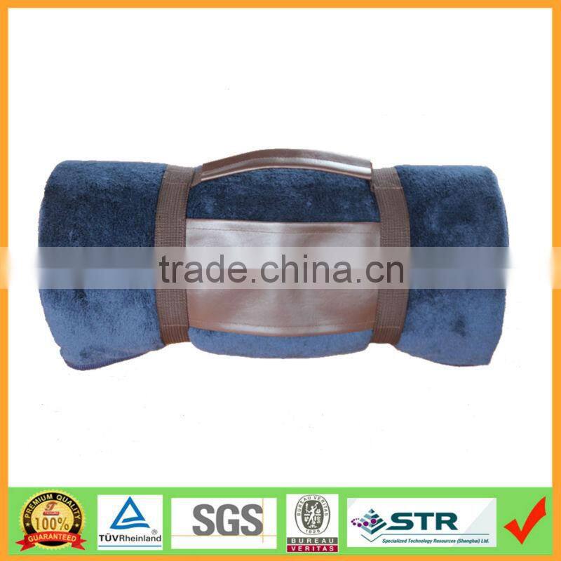 Roll Up Tartan Polar Fleece Travel Blanket with Woven Carry Handle