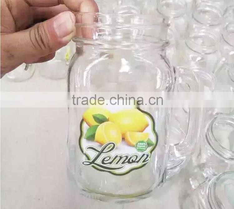 Glass juice bottle with fruit decal /glass jar for juice