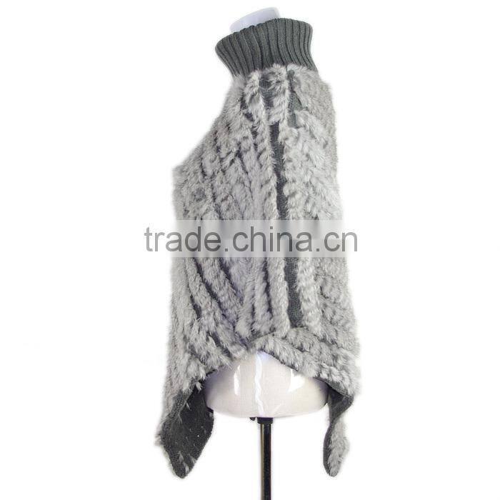 Rabbit fur cape knitted triangle fur cape,KZ14087