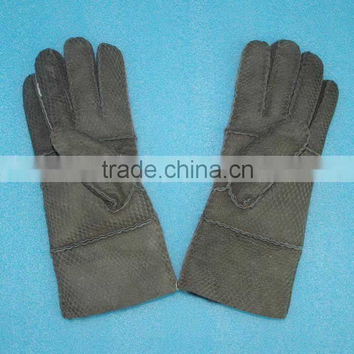 Hand made leather mitten fur skin double face fur /leather gloves,KZ140034