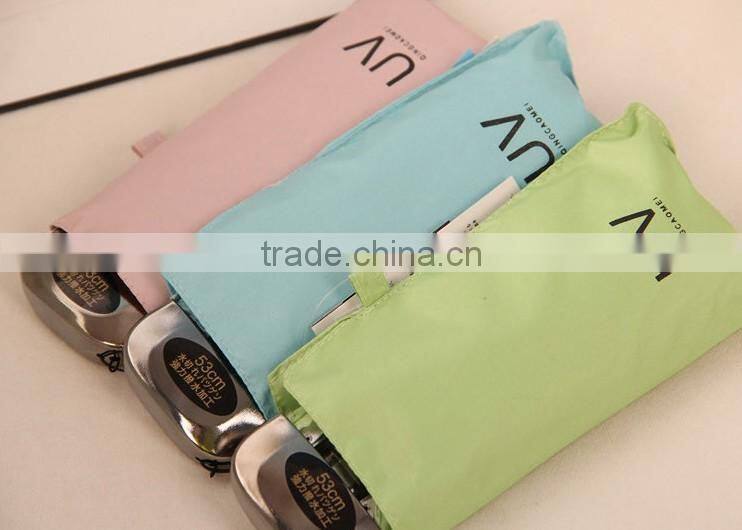 UPF 50+ super anti-UV 5-fold flat pocket shining fabric umbrella