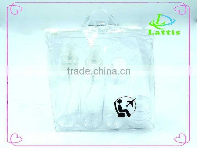 cosmetic packing empty clear pet bottle with spray cap plastic travel bottle set