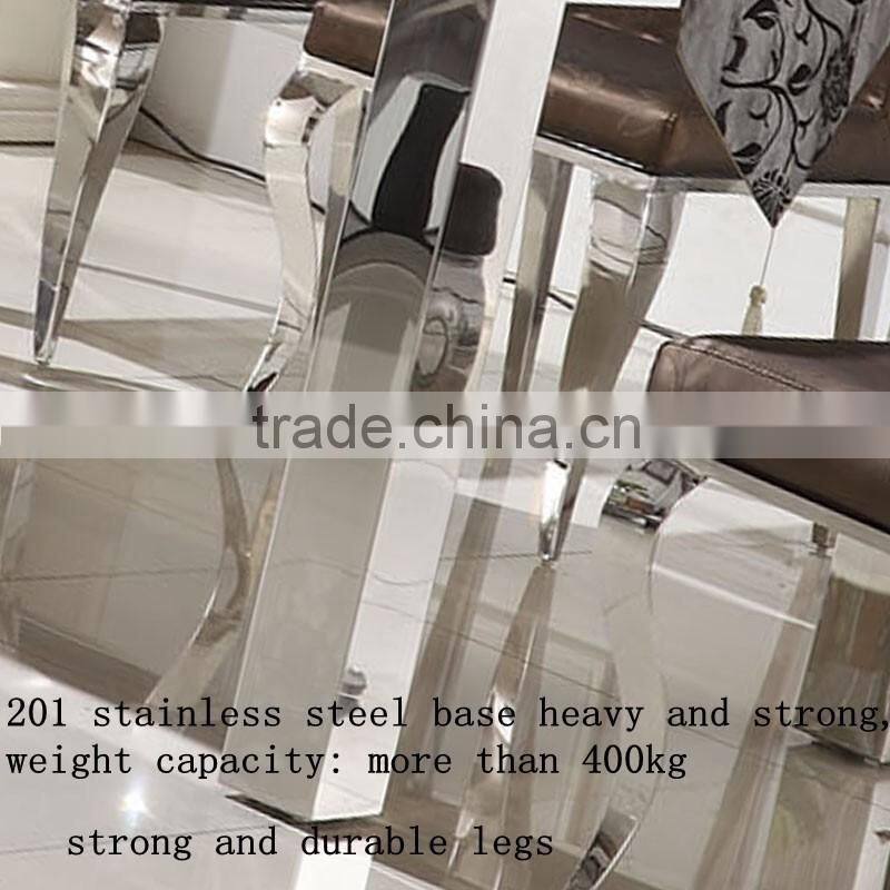 Shunde furniture modern stainless steel 4 seater dining marble table designs