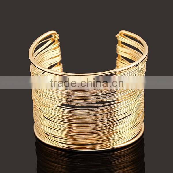 High Quality Women Europe and America Exaggerate Gold Metal Weave Bracelet Wide Bangles Fine Jewelry Cuff Bracelets