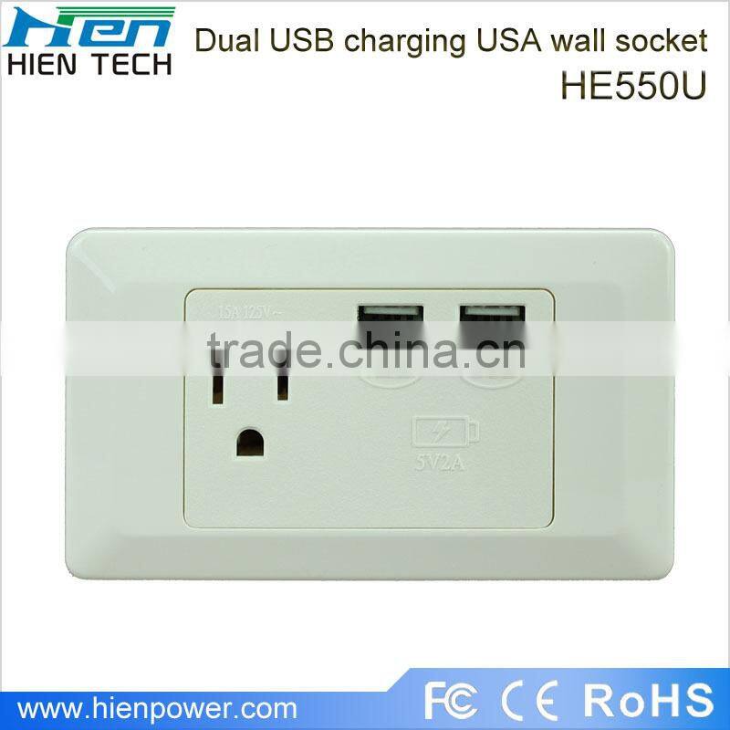 America type USB wall socket 1 gang 2 USB ports