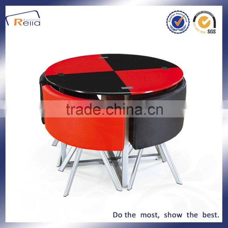 Hot Sale Cheap Used Dining Table Glass Top Metal Legs Dining Set 1 Table 4 Chair