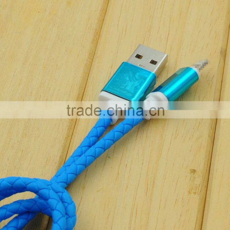 wholesale pngxe new design multi-color leather braided usb cable for iPhone