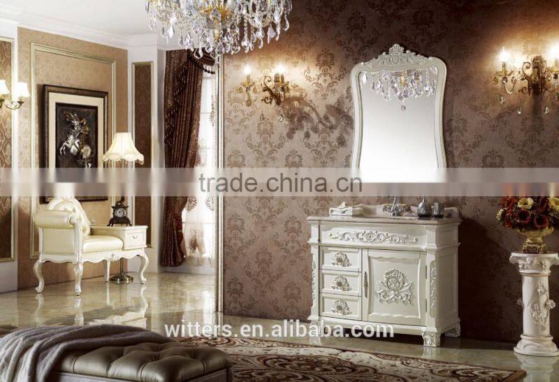 Corner vanity cabinet solid wood in white WTS609