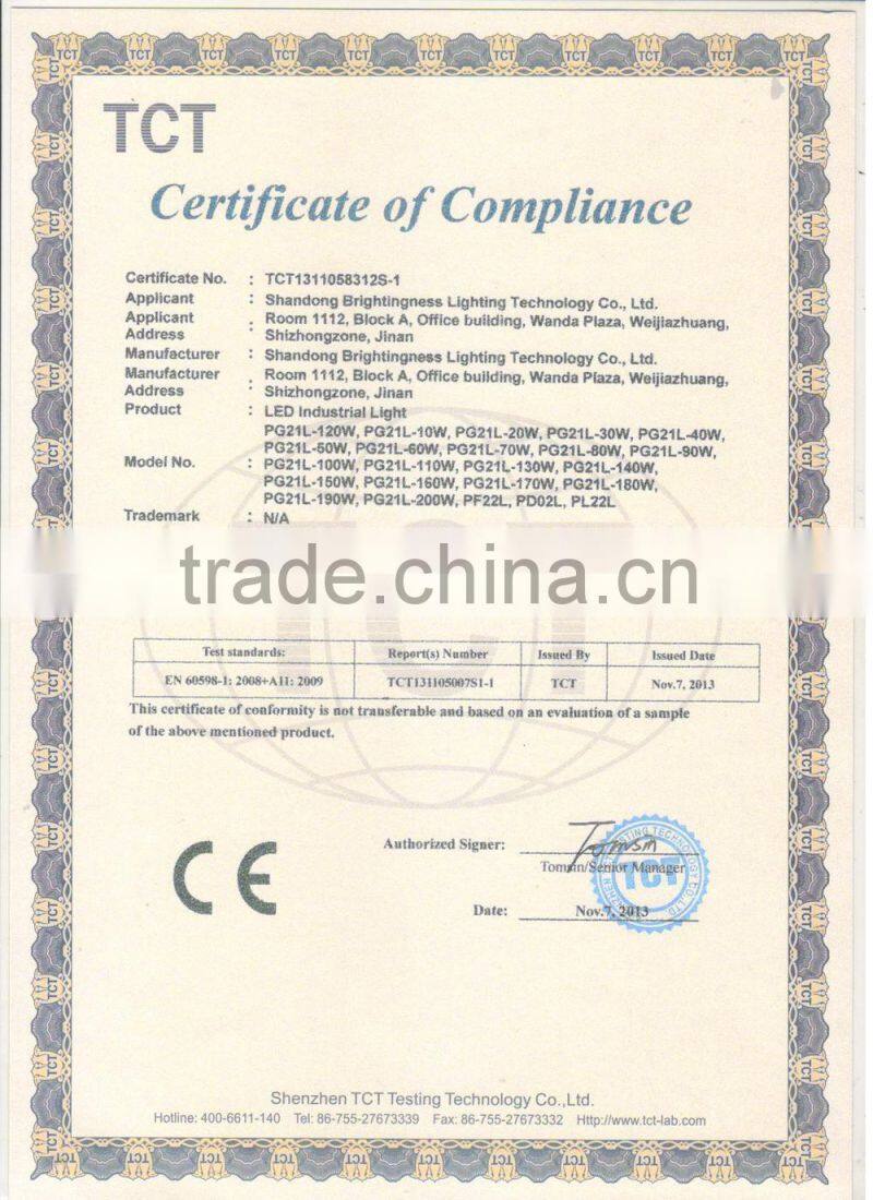 120w ce rohs USA bridgelux cob ip65 indoor industrial 120w led high bay light