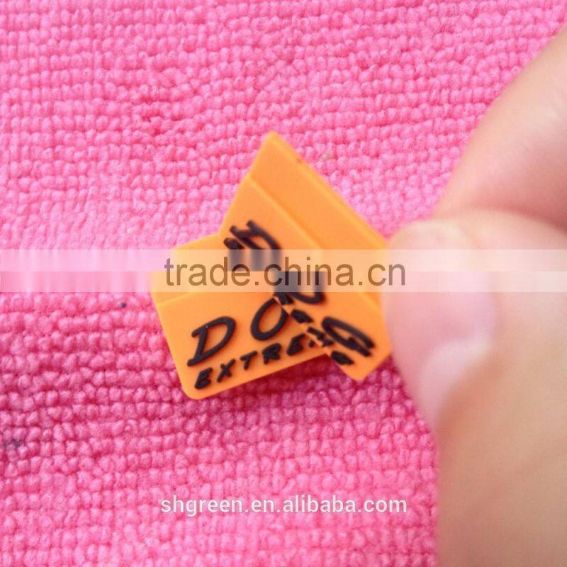 Orange color PVC rubber side label,sewing on rubber flag tag for jacket