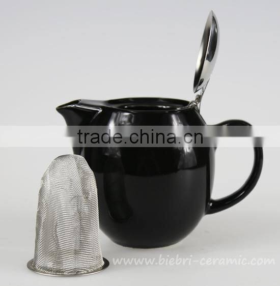 350ml Handpanted Black Color Glazed Artwork Decorative Ceramic Teapot With Stainless Steel Infuser Wholesale