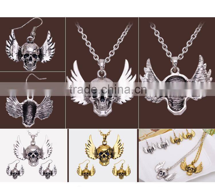 hiphop imitation jewelry halloween punk skull pendant earrings with wings Yiwu factory fashion imitation jewelry EAR1129
