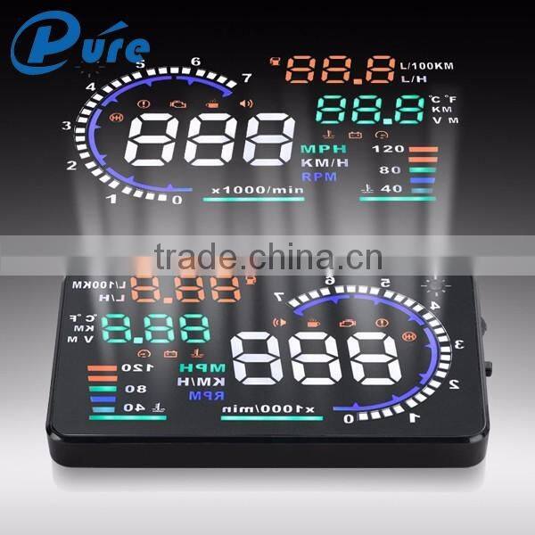 2016 A8 hud new design 5.5" car hud head up display overspeed wanring speedometer support OBDII protocol