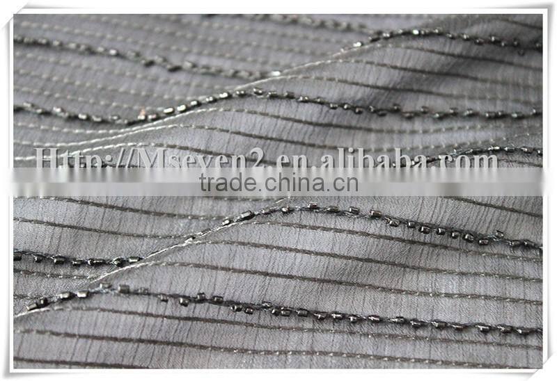 Newest useful elegant chiffon beaded voile fabric with Goldline for dress