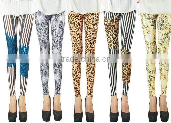 Women`s Striped Leopard Print Slim leg Footless Ladies Leggings