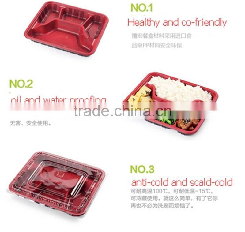 Red color Disposable food containers wholesale takeaway microwave PP food container 4-compartment box