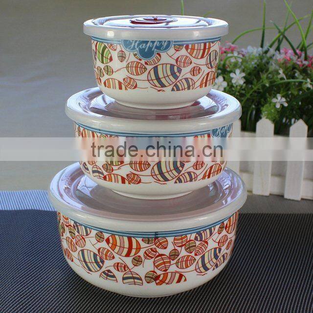 custom printed ceramic bowl bowls with airtight lids ,3pcs porcelain fresh seal bowl
