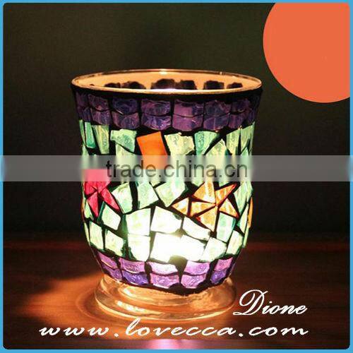 Handmade glass mosaic candle holder goblet