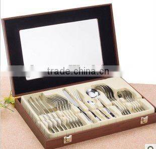 84pcs stainless steel cutlery set in wooden box made by Jieyang China
