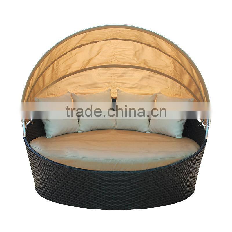 All weather wicker round sunbed with canopy