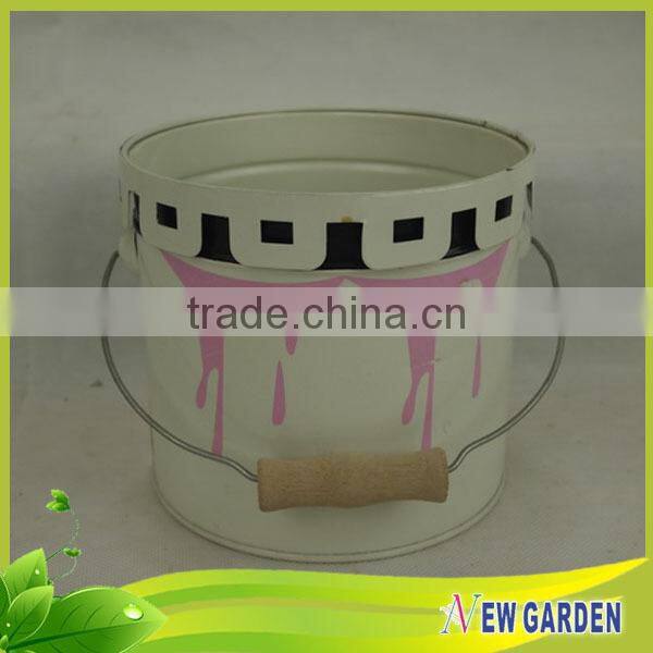 Paint Bucket Shape Small Flower Vases With Handle,Colorful Metal Flower Pot