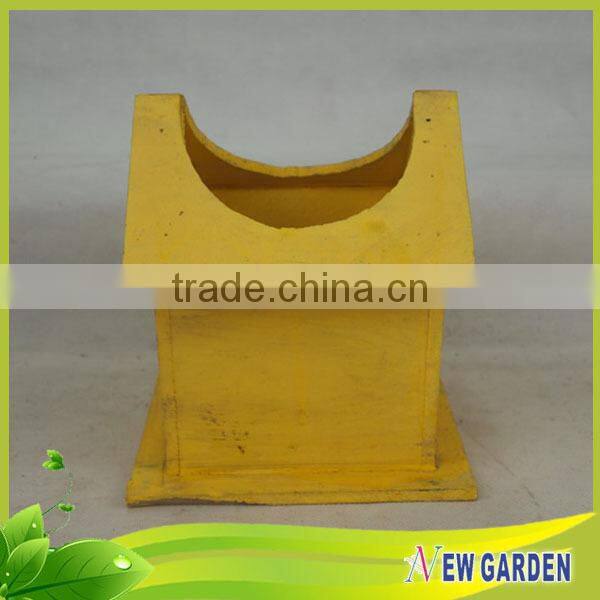 Yellow Wooden Decorative Wheelbarrow Planter For Gardens,House Shape Flower Pot