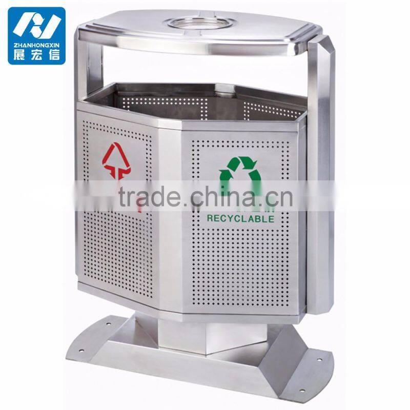 Outdoor park or street standing metal garbage bin