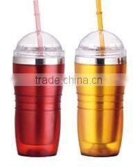 450ml stainless steel Inner steel outer plastic double layer cup with straw