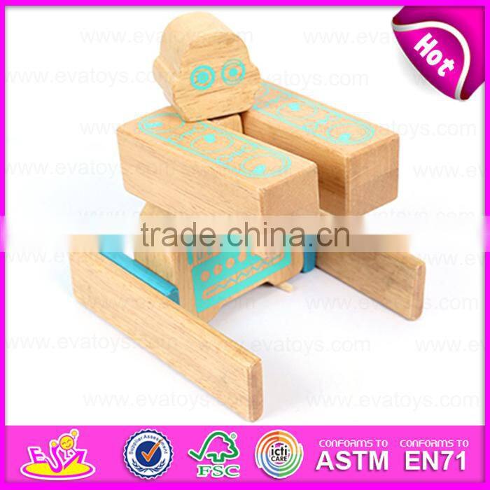 Hot sale Non Toxic wooden robot toy for kids,DIY children wooden robot toy with very cheap price W03B043