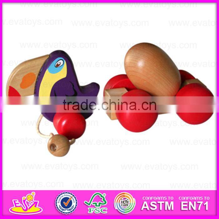 2016 Newest kids wooden pull and push toy,Imitate wooden Toys pull along bird & egg,Hot sale wooden pull toy cart W05B005