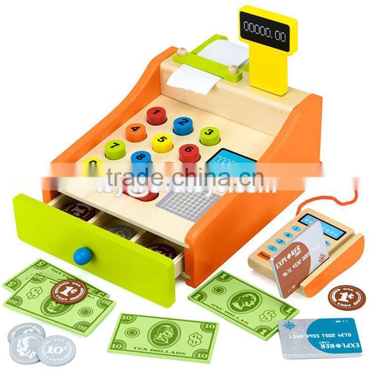 New style kids pretend play cash register wooden cashier toy W10A062