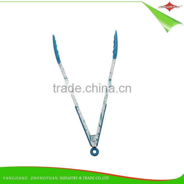 ZY-H2015 versatile 14-inch silicone head handle kitchen tong function of food tongs