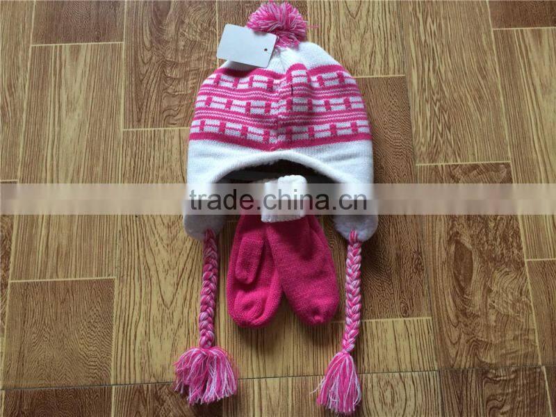 Hot Sell Fashion Embroidery Knitted Hat Suit With Scarf And Gloves