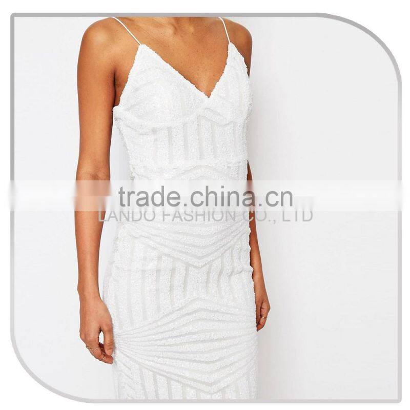 Women spaghetti strap white sequin dress new arrivals bodycon midi fancy dress up games for girls 2016