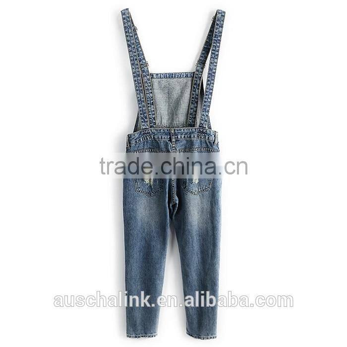 autumn new style high quality washed damaged bib pants customized