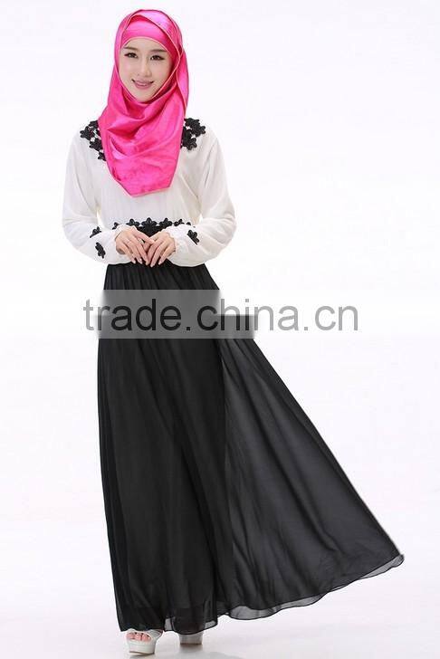 beautiful fashion lace long sleeve chiffon ladies muslim dress