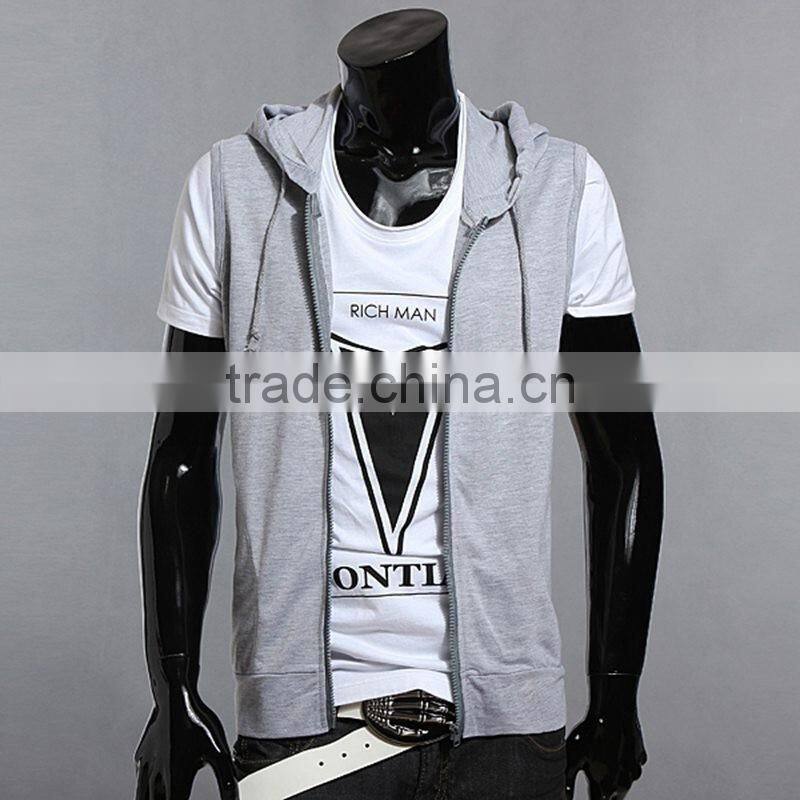 blank Waistcoat Zipper Hoodies Sports Sweatshirt plain cotton gray black 2 Colors