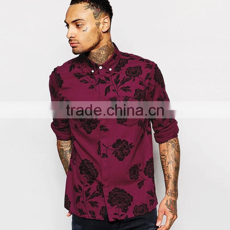 Floral shirt men casual shirt in long sleeve twill casual shirt