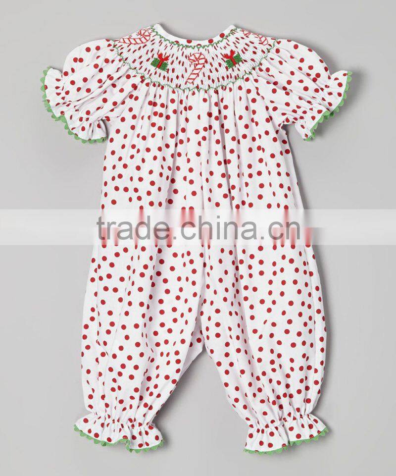 White/Red Polka Dot Smocked Candy Core Playsuit